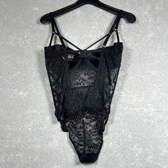 Victoria Secret Very Sexy Strappy Snake Lace Teddy W/Corset Straps 36D Black - Picture 6 of 14